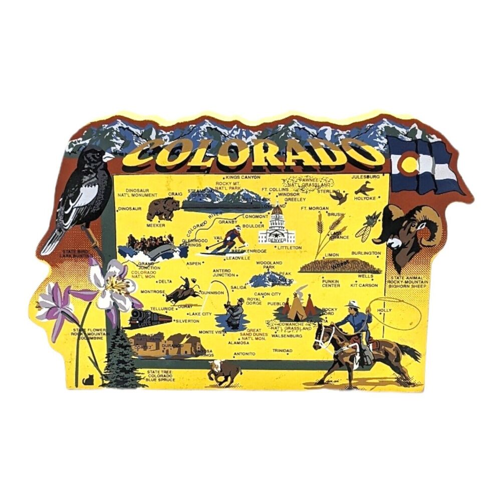 Cat's Meow Colorado State Map Centennial Rocky Mountains Aspen Skiing Cowboy